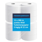 12 x 300 m Jumbo Midi Toilettenpapier 2-lagig  Ø 22 cm