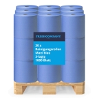 30 Reinigungs-, Putzrollen, 3-lagig, Zellstoﬀ-Mix, 1000 Blatt blau