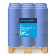 30 Reinigungs-, Putzrollen, 3-lagig, Zellstoﬀ-Mix, 1000 Blatt blau
