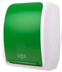 Handtuchspender SENSOR, berührungslos, Batterie & Netzbetrieb, Blattlängeneinstellung grünweiß